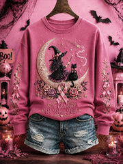 Women's Breast Cancer Awareness Halloween Witch-Themed Casual Regular Sweatshirt