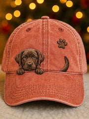 Cute Peeking Labrador Retriever & Paw Print Unisex Hat