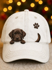 Cute Peeking Labrador Retriever & Paw Print Unisex Hat