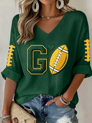 Women's Football Mid-length Sleeves V-Neck T-Shirt