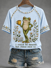 Women's 'I Could Be Meaner But Jesus Said No' Printed Casual T-Shirt