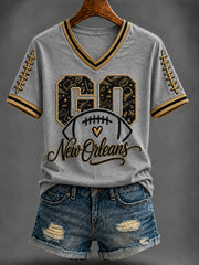 Women's America Football Printed V-neck T-shirt