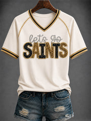 Women's America Football Printed V-neck T-shirt