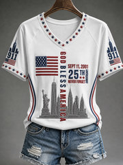 Women's WE WILL NEVER FORGET 2001/25TH/2026 God Bless America T-shirt