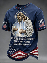 Men's WE WILL NEVER FORGET 2001/25TH/2026 God Bless America t-shirt