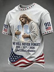 Men's WE WILL NEVER FORGET 2001/25TH/2026 God Bless America t-shirt