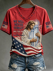 Women's WE WILL NEVER FORGET 2001/25TH/2026 God Bless America T-shirt