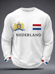 Heren Nederland Print Koningsdag Casual wafel T-shirt met lange mouwen