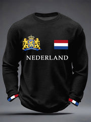 Heren Nederland Print Koningsdag Casual wafel T-shirt met lange mouwen