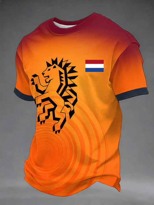 Heren Nederland Oranje Leeuw Print Cadeau Voor Voetbalfans Casual Tee