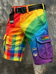 Men's Pride Month: Retro-Chic, Rainbow-Art Style Cargo Shorts