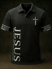 Men's Christian Jesus The Way The Truth The Life Cross Print Casual waffle Short Sleeve Top