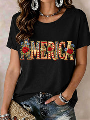 Women's America Floral Pattern T-Shirt