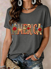 Women's America Floral Pattern T-Shirt