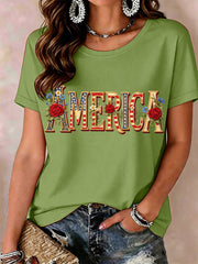 Women's America Floral Pattern T-Shirt