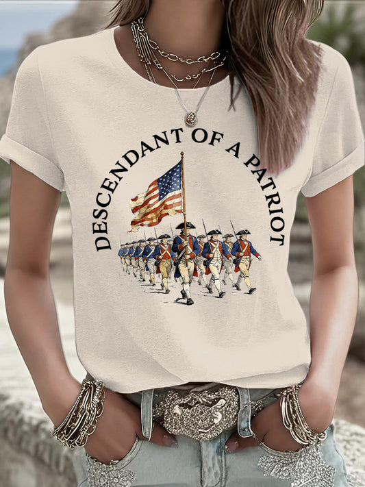 Women's 4th of July Descendant of Patroit Print T-shirt