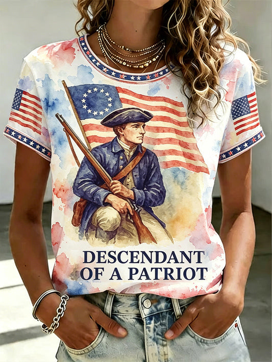 Women's 4th of July Descendant of Patroit Print T-shirt