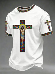 Men's Jesus Cross Print Casual Tee