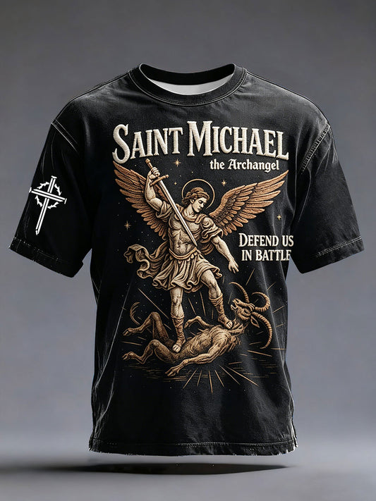 Men's Faith Saint Michael Defend Us In Battle Printed T-shirt