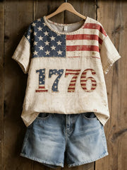 Women's America linen Printed Casual T-Shirt