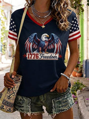 Women's America 1776 Freedom Printed Casual V-neck T-Shirt