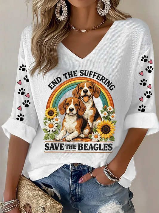 Women's End The Suffering  Save The Beagles Waffle T-shirt