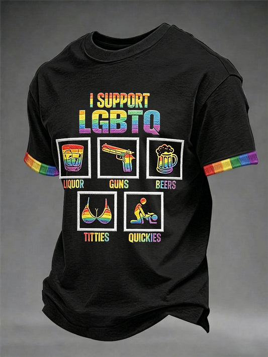 Men's Pride Month Funny I Support LGBTQ  Printed Short Sleeve T-shirt