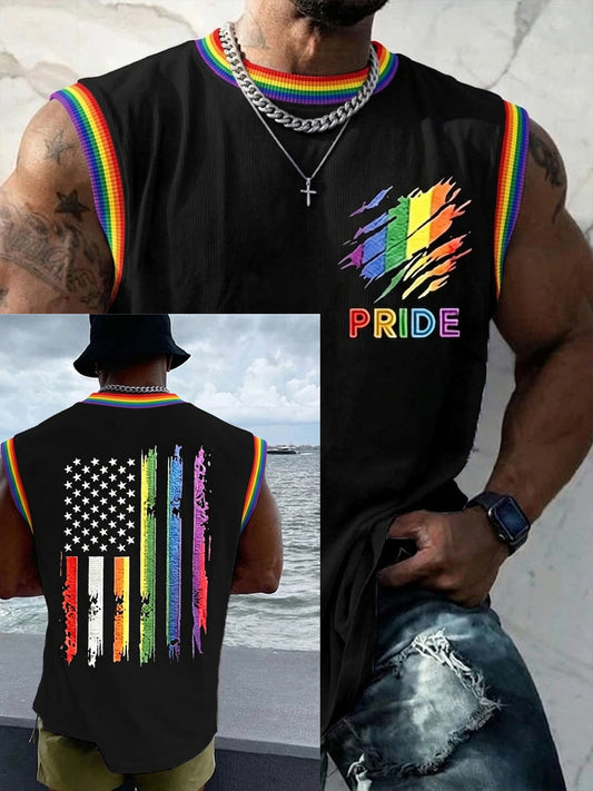Men's LGBT Rainbow Month Rainbow Flag Art Print Sleeveless Vests