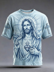 Unisex Jesus Denim Art Printed Linen Shirt