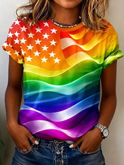 Women's Pride Month Rainbow Flag Printed Short Sleeve T-shirt