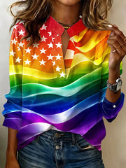 Women's Pride Month Rainbow Flag Printed  Cotton-Linen Top