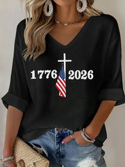 Women's USA 1776-2026 Printed Casual T-Shirt