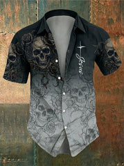 Men's Vintage Skull Art Faith Printed Shirt