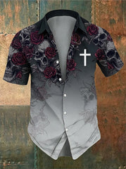 Men's Vintage Skull Art Faith Printed Shirt