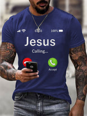 Men's Funny Christian Jesus Calling Print Casual Tee