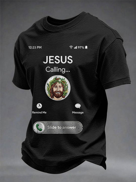 Men's Funny Christian Jesus Calling Print Casual Tee