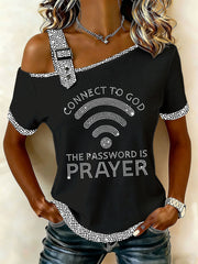 Women's "Connect To God,The Password IS Prayer" Off-the-Shoulder Short-Sleeve T-Shirt