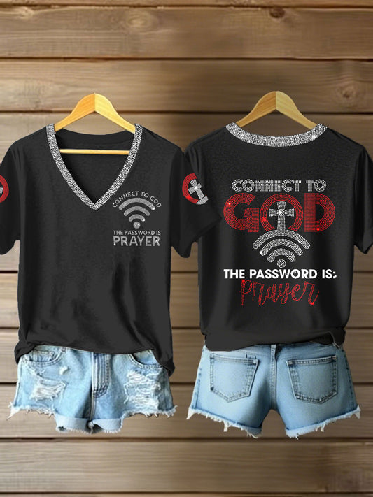 Women's "Connect To God,The Password IS Prayer" Print Casual short-sleeved T-shirt