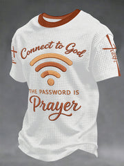 Men's "Connect To God,The Password IS Prayer" Print Casual Waffle Short Sleeve