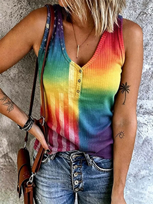 Women's Rainbow Print Casual Vest