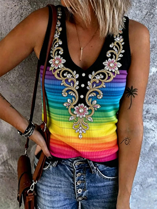 Women's Rainbow Print Casual Vest