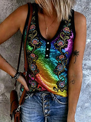 Women's Rainbow Print Casual Vest