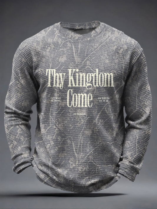Men's Thy Kingdom Come Waffle Print Casual T-Shirt