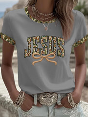 Women's Camouflage Jesus Print Casual T-shirt