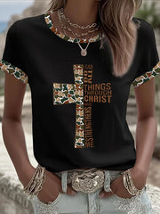 Women's Camouflage Cross Print Casual T-shirt