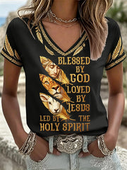 Women's Christian Print V-Neck Tee