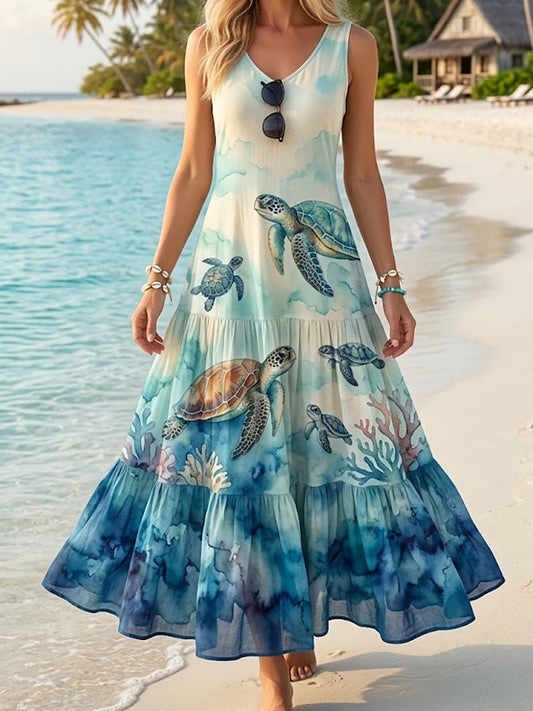 Women's Sea Turtle Print Vacation Dress