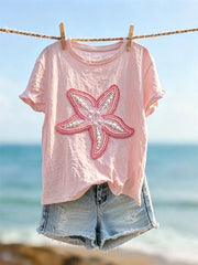 Women's Classy Starfish Pearls Art Print short-sleeved T-shirt
