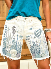 Women's ocean animal print shorts