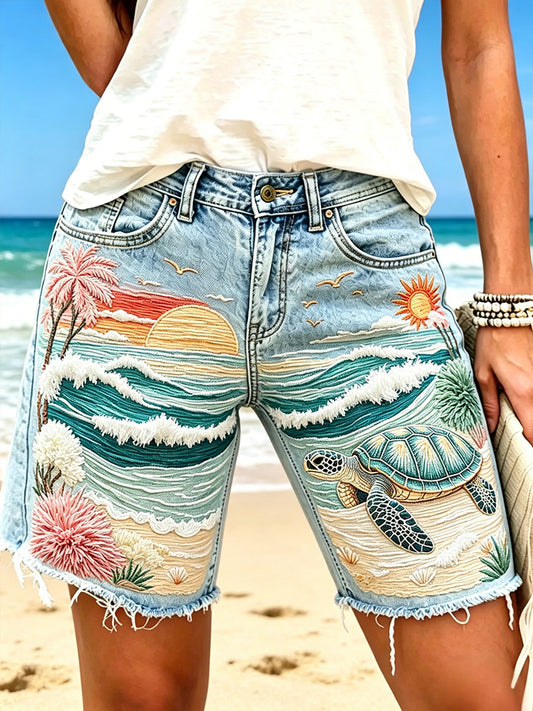 Women's sea turtle print shorts